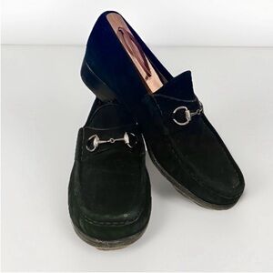 GUCCI Women's Authentic 8.5B Black Suede Silver Horse-bit Loafers